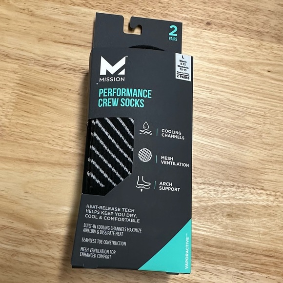 Mission Performance Crew Socks Black-2 Pairs - Picture 4 of 5